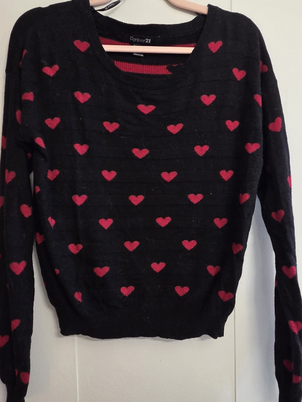 Forever 21 Navy Sweater with Red Hearts Pattern